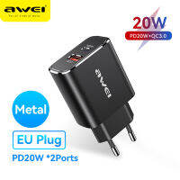 Awei PD7 PD 20W ที่ชาร์จเร็วปลั๊ก EU แบบพกพาได้,ที่ชาร์จแบบเร็ว3A พอร์ต Type-C USB A สำหรับโทรศัพท์ iPhone X 11 Pro Max Samsung Huawei iPhone 13 12 Pro Max 12Mini