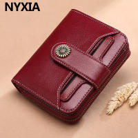 NYXIA Genuine Leather Wallet Women Short Zipper Cowhide Wallets with Chain Cute Small Coin Purse Money Bag Wallet for Women