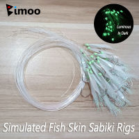 Bimoo 100pcs Luminous Simulated Fish Skin String Hooks Sabiki Rig Saltwater Fishing Offshore Angler Flasher Deep Water Hook Lure