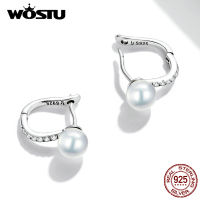 WOSTU 925 Sterling Silver Simple Shell Pearl Shining Zircon Stud Earrings For Women Fashion Party Jewelry CQE1288