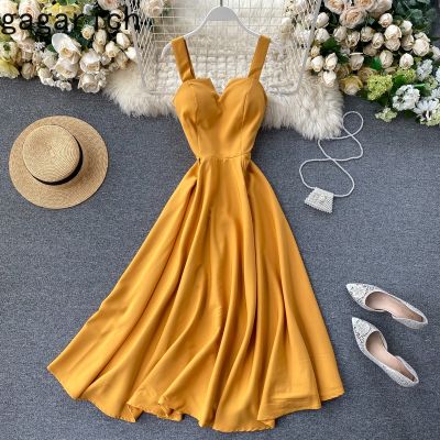 【HOT】♞ Gagarich A-line 2020 New Design V-neck Backless Color Waist Thin Dresses Robe
