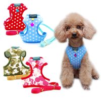 【FCL】₪○ Dog Dot Print Cotton Harness Adjustable with Walking Leash for Mesh Small Medium