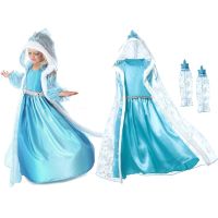 ZZOOI Girl Elsa Dress Childrens Snow Queen Princess Cosplay Costume with Transparent Cloak Kids Party Christmas Dress up Blue Clothes