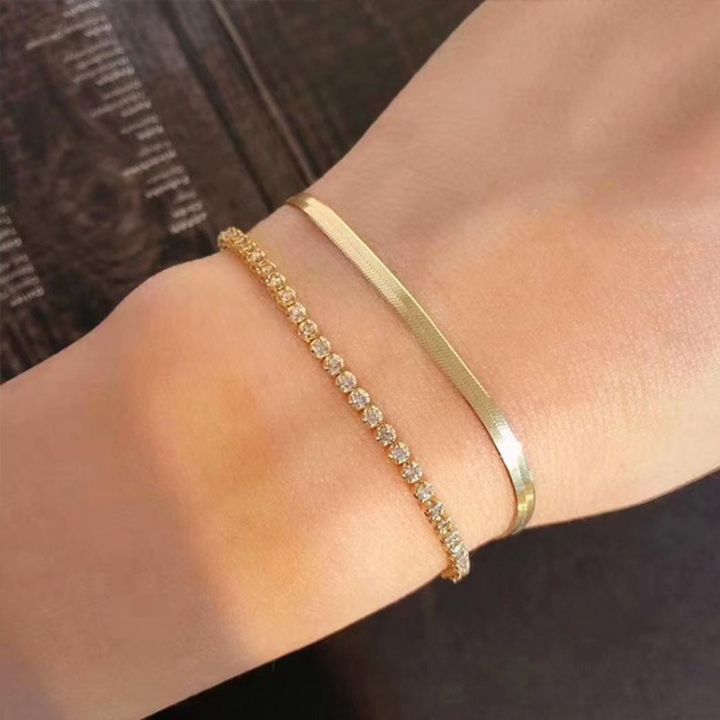 trendy-stainless-steel-tennis-cz-bracelets-for-women-simple-gold-color-rope-figaro-short-chain-on-hand-bangle-stacking-jewelry