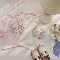 CUTE BABY?พร้อมส่ง?เสื้อยืดเด็กผู้หญิง เสื้อเด็ก ลายเด็กผู้หญิงดอกไม้ (739)