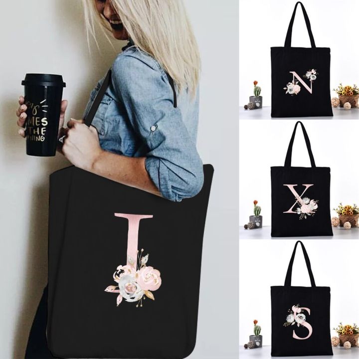 Female Shoulder Bags Fashion Tote Bag Reusable Large Capacity Shopping Bag  For Women Storage Bag Casual Handbags Beach Bag Name Initials W Letter  Pattern Student Canvas Bag