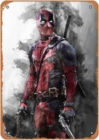 บัตรฟิลม์สัญลักษณ์ดีบุกย้อนยุคลาย Deadpool ศิลปะบนผนังป้ายดีบุกแบบวินเทจสำหรับโรงรถมนุษย์ถ้ำเครื่องตกแต่งฝาผนังของขวัญคาราโอเกะบาร์ละครโทรทัศน์ของตกแต่งโปสเตอร์ศิลปะ8X12นิ้ว