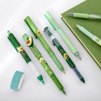 （HOT NEW）♠ปากกาปากกาลูกลื่นเจลของเหลวอโวคาโดสีเขียวตรงสุดน่ารักขนาด0.5มม. แห้งเร็วหมึกดำ1เครื่องเขียนสำนักงานไปโรงเรียน