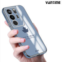 Vantime สำหรับ Vivo V29 5G V27 V27e เคส 6D ชุบใบเมเปิ้ลป้องกันกล้องกรอบสี่เหลี่ยมกันกระแทกฝาหลังแบบอ่อน