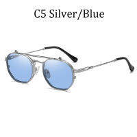 2021 Vintage SteamPunk Style Tint Ocean Lens Metal Sunglasses Flip Up Clamshell Brand Design Sun Glasses Oculos De Sol 8080