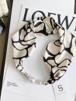 ▩ High-grade buckle pearl necklace long strip silk scarf female 2023 new spring and autumn suit collar neck guard