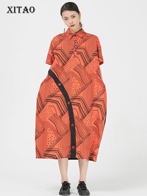 XITAO Dress Fashion Striped Print Casual Women Shirt Dress