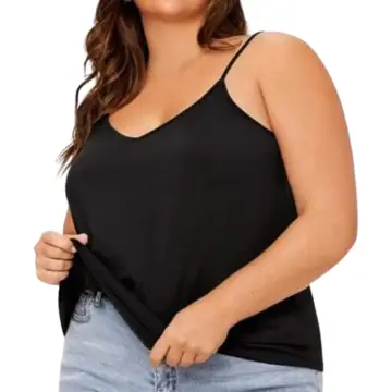 Womens Plus Size Tank Tops & Camis Casual Plain Spaghetti Strap Cami Black  2XL