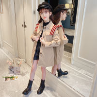 Classical Khaki Trench Coat for Girls England Style School Girls Trench Outerwear With Sashes Childrens Double-Breasted Trench