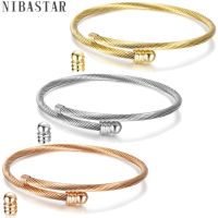 DIY Bead Twisted Cable Elastic Wire Charm Women Bracelets Bangle Stainless Steel Three Color Bracelet Screw with Removable End