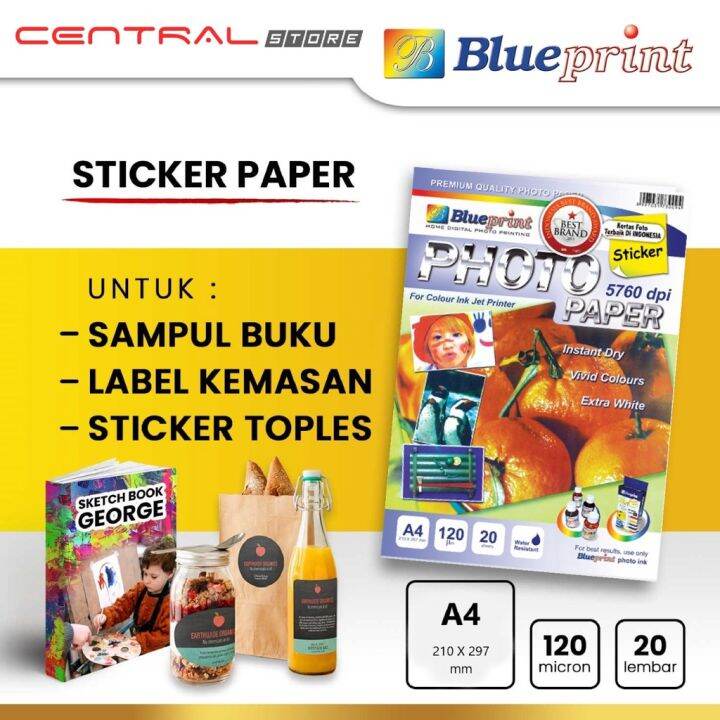 Kertas Stiker BLUEPRINT A4 120 Gsm 20 Lembar Photo Paper Sticker Kertas ...