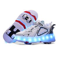 Heelys Kasut Roda Empat Roda Rechargeable LED Shoes Kids Luminous Shoes Outdoor Boys And Girls Roller Skates Sneakers Leather + Mesh Four-Wheeled Shoes