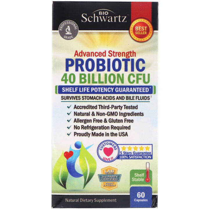 BioSchwartz, Advanced Strength Probiotic, 40 Billion CFU, 60 Capsules ...