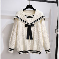 Harajuku Plaid Pleated Mini Skirt Knitted Tops Two piece set Women Preppy Style Sailor collar Bow Sweet Sweater 2 Piece Outfits