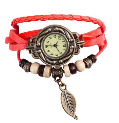 OTOKY สร้อยข้อมือแฟชั่นนาฬิกาผู้หญิงชุดลำลองวินเทจใบลูกปัดนาฬิกาข้อมือนาฬิกาควอตซ์
