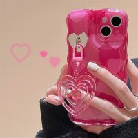 Korean Lovely Pink Love Heart Acrylic Pendant Wavy Border Soft Phone Case For IPhone 12 13 11 14 Pro Max 11 12 13 14 Back Cover Phone Cases