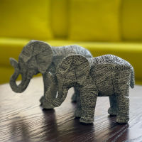 NORTHEUINS 2 PcsSet Resin 3D American Geometric Origami Elephant Figurines Creative Animal Couple Statue Home Office Desk Decor