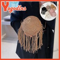 【Ready Stock】 ☁ C23 Yogodlns Round Fringed Hand-woven Shoulder Bag For Women Travel Straw Tassel Sling Crossbody Bag