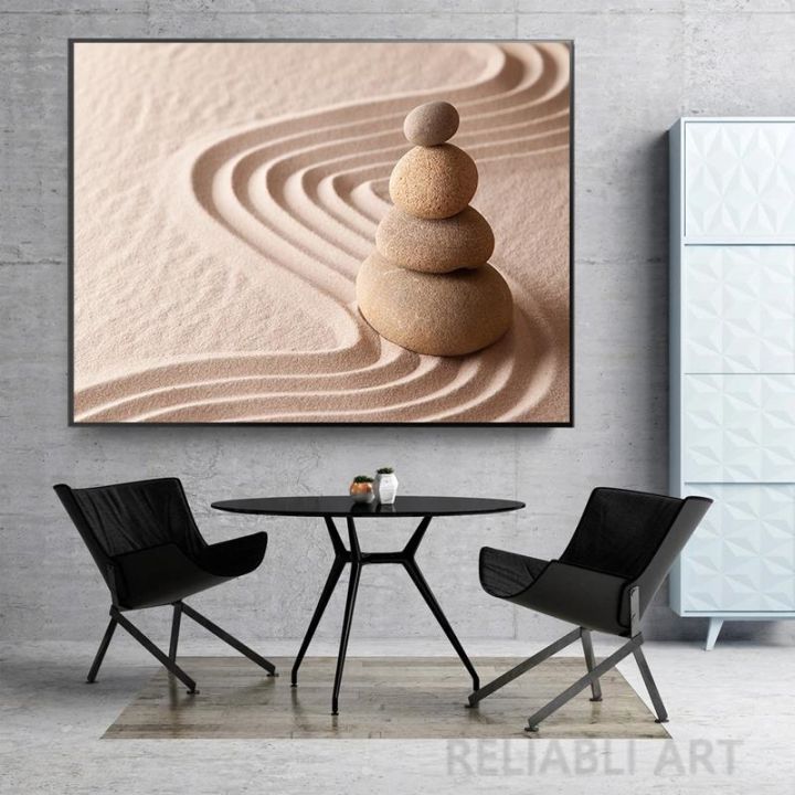 แบบดั้งเดิม-zen-garden-ภาพหินภาพวาดผ้าใบ-wall-art-วงกลมหินทรายโปสเตอร์และภาพพิมพ์สำหรับตกแต่งห้องนั่งเล่น-quadro