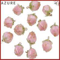 AZURE 10pcs อะคริลิค ดอกไม้ธรรมชาติสีชมพู Handcrafted Bud Golden Charm ยาว15มม. สีชมพูอมชมพู เครื่องรางดอกตูม ปริมาณที่เพียงพอ รู: 1.2mm เครื่องรางดอกไม้อะคริลิคใส งานฝีมือดีไอวาย