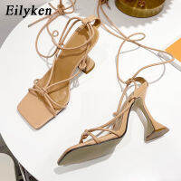 Eilyken 2022 New Design Ankle Strap Sandals Women Square heel Party Lace-Up Summer Strange Style Sandal Shoes size 41 42