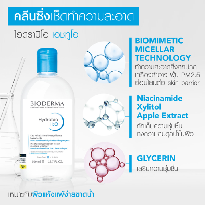 bioderma-hydrabio-h2o-500-ml-sensibio-gel-moussant-100-ml-คลีนซิ่งและเจลล้างหน้าไมเซล่า-สำหรับผิวแพ้-แห้ง-ขาดความชุ่มชื้น