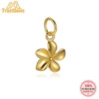 TrustDavis Real 925 Sterling Silver Bracelet Pendant Five Petal Flower Small Windmill DIY Bracelet Accessories Gold Plated DZ824 Fashion Chain Necklac