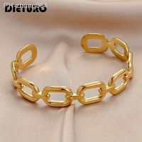 DIEYURO 316L Stainless Steel Women Bangles Fashion Square Link Hollow Out Bangle Vintage Gold Color High Quality Jewelry Gift