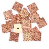 25Pcs 30mm Lace Flower Square Wood Buttons For Clothing DIY Sewing Accessories Scrapbook Crafts Supplies Home Decoration M2596