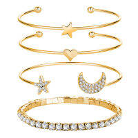 4pcs/set Women Star Moon Love Heart Bracelet Sets Chain Bracelet Jewelry Accessories Gift