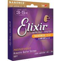 Elixir 16077 Nanoweb Coated Phosphor Bronze Acoustic Light-Med 12-56 วัสดุแท้ (ทอง) สายกีต้าโปร่ง