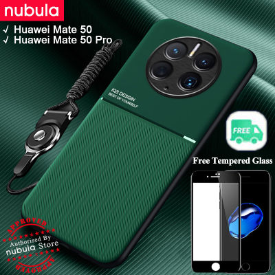 NUBULA สำหรับหัวเว่ย Mate 50 Pro | Mate 50ปลอกฟรีกระจกหนังเนียนความรู้สึก Hp หัวเว่ย Mate 50 Pro โทรศัพท์มือถือกรณีกันกระแทกรถแม่เหล็กปกหลังเชือกเส้นเล็กหน้าจอชุดทำความสะอาดสำหรับหัวเว่ย Mate 50 Pro Mate50