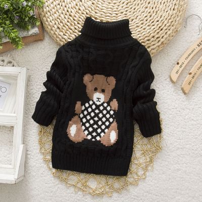 DIIMUU Baby Children Clothing Kid Boys Cartoon Bear Sweater Toddler Girls Turtleneck Pullover Tops Winter Fashion Warm Wear