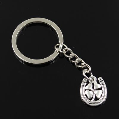 New Fashion Men 30mm Keychain DIY Metal Holder Chain Vintage Horseshoe Lucky Clover 18x15mm Silver Color Pendant Gift Key Chains