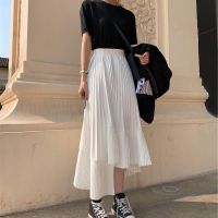 COD SDFSDRGBWWW FeminineChic Korean Fashion Ladies Irregular Pleated Chiffon Skirt High waist A-line skirt big hem Fringed Dress for Women