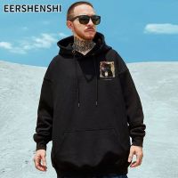 EERSHENSHI สเวตเชิ้ตผู้ชายเสื้อกันหนาวมีฮูดพิมพ์ลายด้านหลังเรียบง่าย ทรงหลวมและอเนกประสงค์