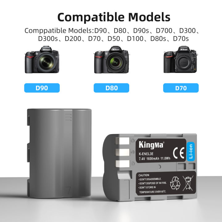 kingma-nikon-en-el3e-battery-1600mah-and-lcd-dual-charger-kit-for-nikon-d90-d80-d90s-d700-d300-d300s-d200