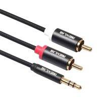 ZSYKD REXLIS 3635 3.5มม. ตัวผู้เป็นปลั๊กชุบทองดูเอิ้ล RCA สายสัญญาณเสียงแบบถักผ้าฝ้ายสีดำสำหรับ RCA อินเทอร์เฟซลำโพงที่ใช้งานอยู่ความยาว: 1ม.