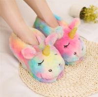 [NEW EXPRESS] Women Winter Home Slippers Furry Unicorn Cute Cartoon Slides Snug Bedroom Warm Cotton Indoor