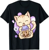 แมว Boba Tea ชาอะนิเมะ Kawaii Neko เสื้อยืดสบายๆหลวมผ้าฝ้ายเสื้อยืดแขนสั้น Streetwear Pop TopsS-5XL