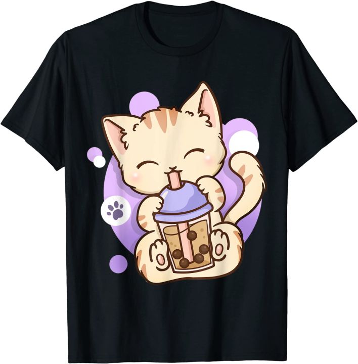 แมว-boba-tea-ชาอะนิเมะ-kawaii-neko-เสื้อยืดสบายๆหลวมผ้าฝ้ายเสื้อยืดแขนสั้น-streetwear-pop-topss-5xl