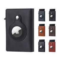 CASEKEY Men Cow Leather Smart Airtag Wallet RFID Crazy Horse Premium Leather Magnetic Closure Pop Up Credit Air Tag Card Holder