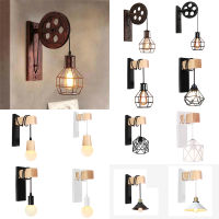 Modern Minimalist Pulley Wall Light Nordic Wood Wall Lamp Stair E27 Indoor Home Sconce Hanging Lighting for Bar Aisle Bedside