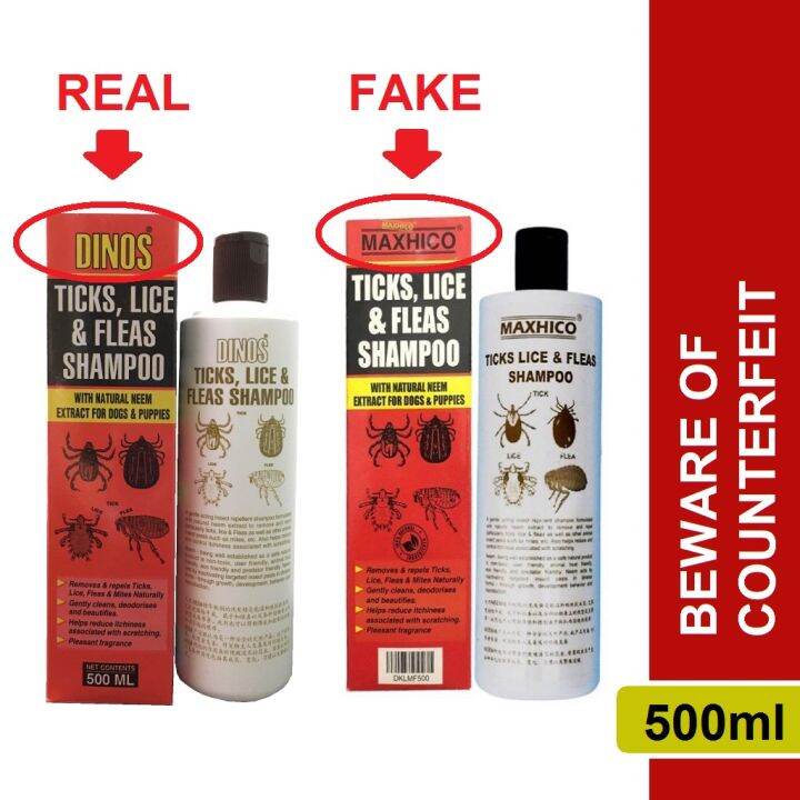 Dinos Ticks, Lice & Fleas Dog Shampoo 500ml (Not Fake Maxhico Ticks