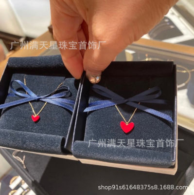 ของขวัญญี่ปุ่นอาสร้อยคอหัวใจสีแดงน้อย925เงินสเตอร์ลิงทอง18K พีชรูปหัวใจไม่ซีดจางของขวัญจี้กระดูกไหปลาร้า